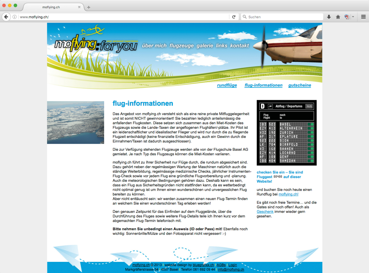 Startseite der Website moflying.ch